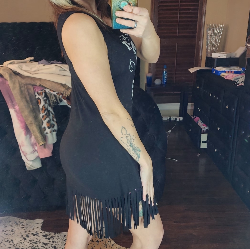 Black Fringe WESTERN Graphic Tank Dress - Picture 3 of 7